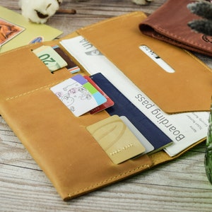 Organizador de billetera de viaje de cuero personalizado hecho a mano, porta pasaporte y tarjetero