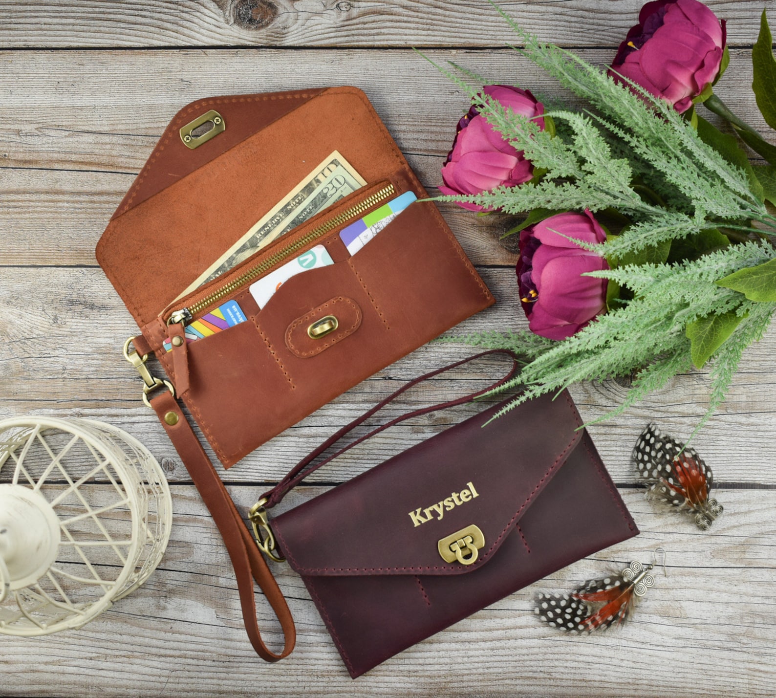 Personalized Leather Clutch/leather Wristlet Wallet for Etsy