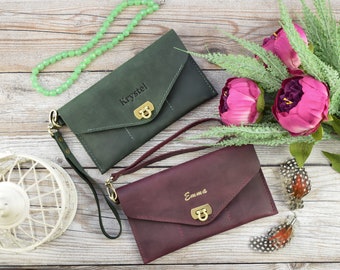 Wristlet wallet - personalized leather clutch