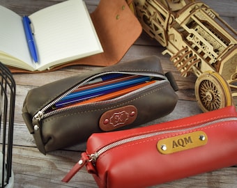 Leather pencil case/Personalized pencil pouch