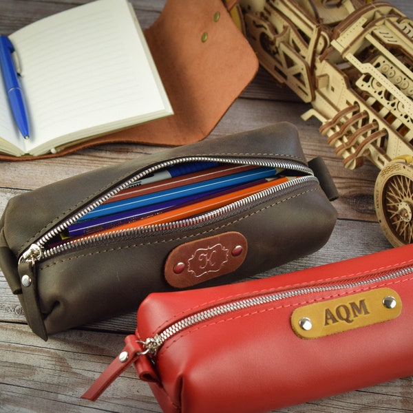 Leather pencil case/Personalized pencil pouch