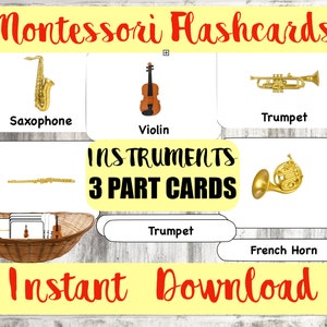 Musical Flashcards, Montessori language, 3 part card, Instruments Flashcards, Matching Instruments, Montessori cards, Nomenclature Cards