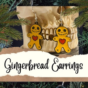 Goth Hook Earrings - Gingerbread Earrings - Gingerbread Man- Cookie Earnings- Emo Girl Jewelry- Christmas Gift- Affordable Gifts