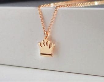 Tiny Solid Gold Crown Necklace, 14k Rose Gold Crown Necklace, 11.00x10.00mm  Delicate Crown Necklace, Solid 14k Gold Crown Necklace