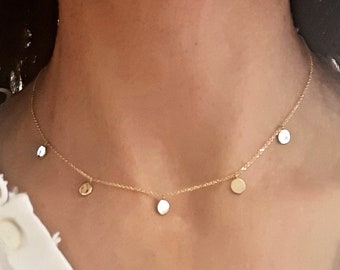 14k Solid Gold Disc Charm Necklace, 14K Solid Gold Choker, Minimalist Necklace, Layering Necklace, Choker Necklace , Gold Disc Choker