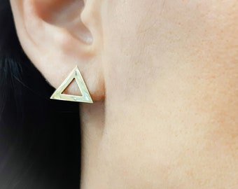 14k Yellow Gold Triangle Earrings, 14k Solid Earrings,14K Triangle Minimalist Earrings,Solid Triangle Earrings,Stud Triangle Earrings