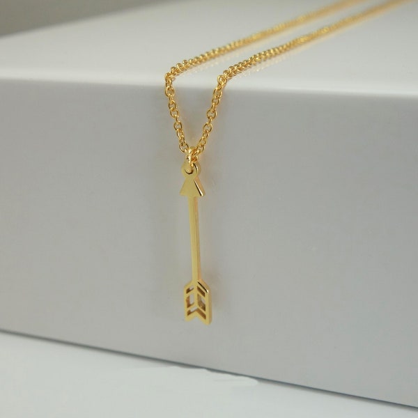 14k Solid Yellow Gold Arrow Necklace,Dainty Arrow Pendant,Layered Necklace,Tiny Arrow Charm,Solid Gold Necklace,Gift For Her,Unique Jewelry