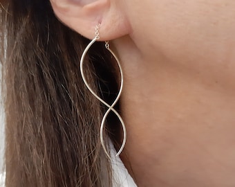 14K Solid Gold Waves Threader Earrings, 14K Thread Earrings,14K Minimalist Earrings,14K Chain Earrings 14K Long Threader, Dangle Earrings