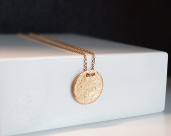 14k Rose Gold Hammered Disc Necklace, Hammered Layering Solid Gold Necklace,Gold Disc Necklace, Minimalist Necklace,Gift For Her,Jewelry