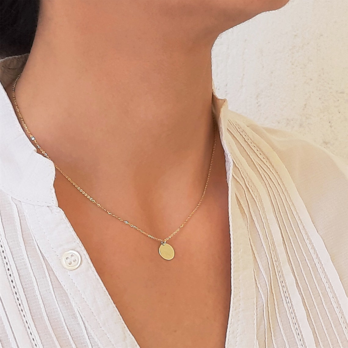 14k Yellow Gold Disc Necklace 14k Solid Layered Necklace14k Etsy