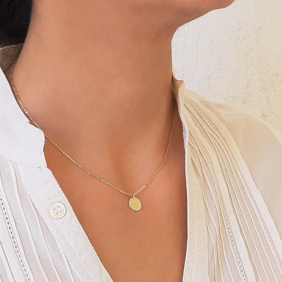 14k Yellow Gold Disc Necklace 14k Solid 