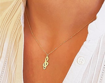 14k  Rose Gold Treble Clef Necklace, Solid Gold Treble Clef Necklace, 14k Gold Sol Key Necklace,Music Note Necklace, Treble Clef Jewelry