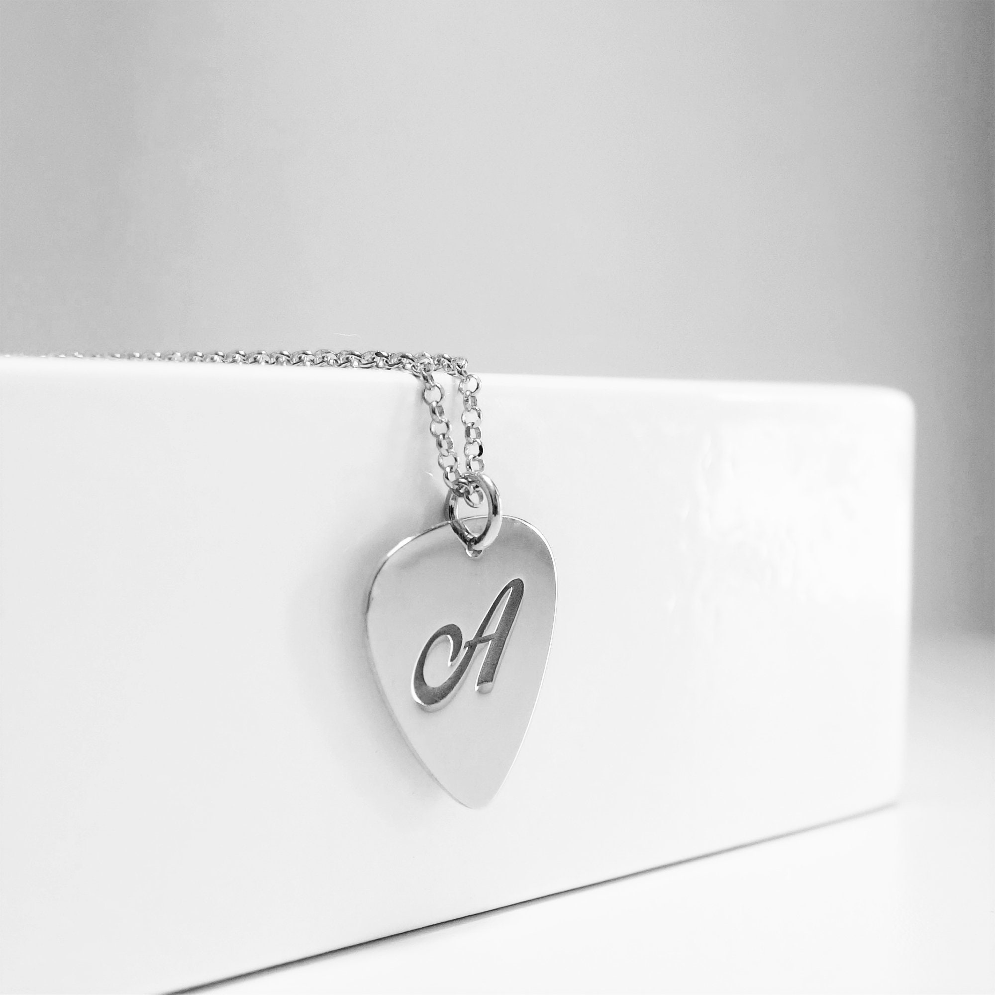14k White Gold Guitar Pick Necklace,personalized Guitar Pick