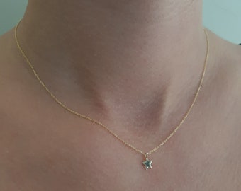 14K Yellow Gold Tiny Star Necklace,Layered Necklace,14K Star Minimalist Necklace,14K Star Necklace, Dainty Solid Star Necklace,Star Charm