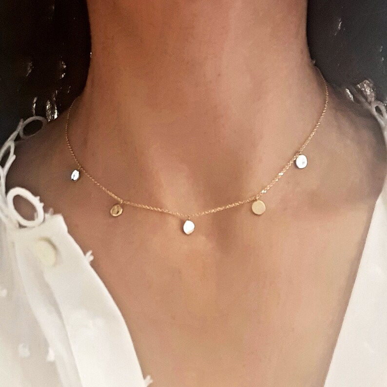 14k Solid Gold Disc Charm Necklace 14K Solid Gold Choker Etsy
