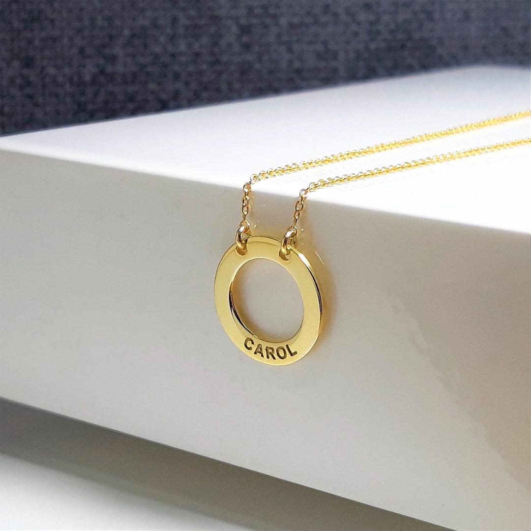 14k Solid Yellow Gold Personalized Circle Name Necklace,custom Children