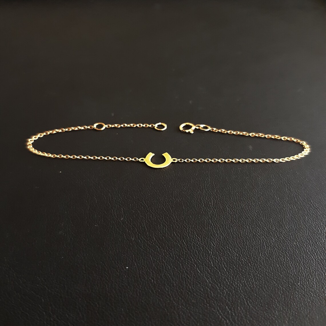 14k Gold Lucky Horseshoe Bracelet Lucky Charm Bracelet Tiny Etsy