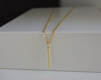 14K Yellow Gold Vertical Bar Necklace,Layered Necklace,Vertical Gold Bar Slim,Solid Gold Necklace,Vertical Bar Pendant,Minimalist Jewelry
