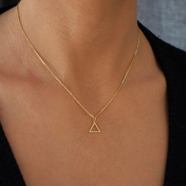 14k Roségold Dreieck Halskette,Zarte Dreieck Halskette,14k Massive Dreieck Halskette,Geometrische Halskette,Minimalistische Halskette,Schmuck