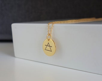 14k Solid Gold Disc Element  Necklace,Engraved Element Necklace,Gold Disc Air Charm,Alchemy Necklace,Air Symbol Pendant,Geometric Jewelry