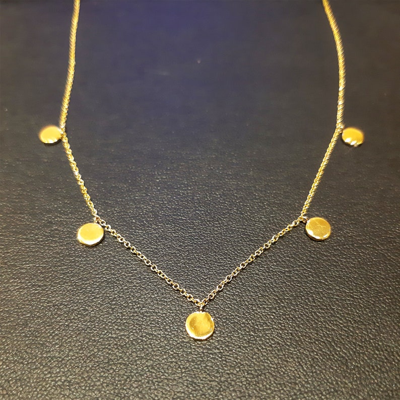 14k Solid Gold Disc Charm Necklace 14K Solid Gold Choker Etsy