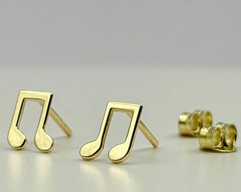 14k Solid Gold Music Notes Earrings,Minimal Earrings,Music Notes Earrings,Studs Earrings,Everyday Gold Earring,Dainty Earrings,Gift For Her