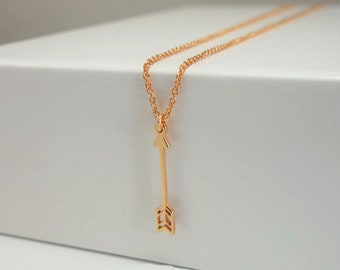 14k Solid Rose Gold Arrow Necklace,Dainty Arrow Pendant,Layered Necklace,Tiny Arrow Charm,Solid Gold Necklace,Gift For Her,Unique Jewelry