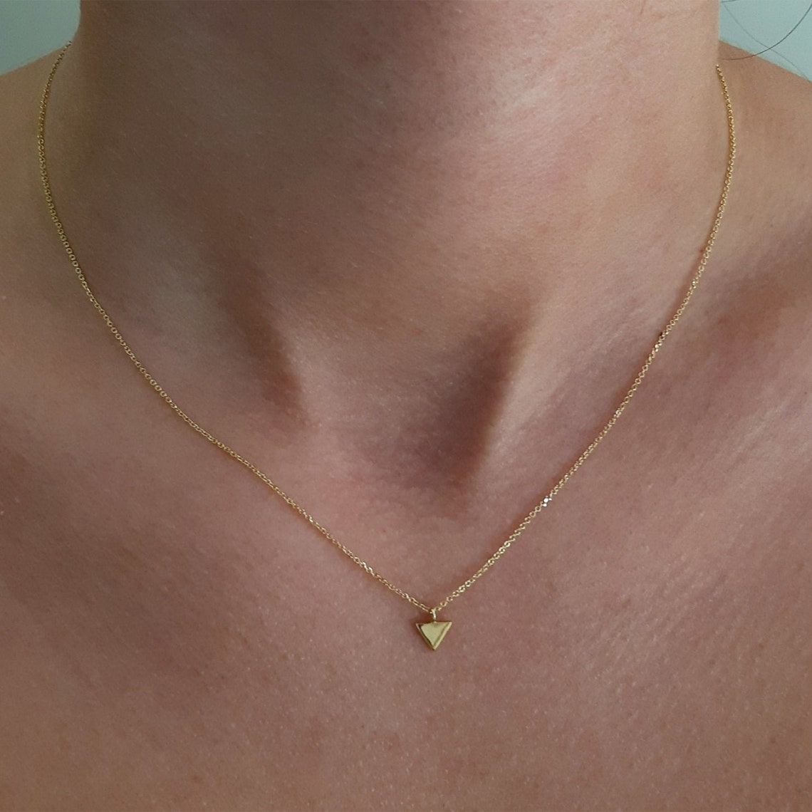 14k Yellow Gold Triangle Necklace 14k Solid Layered Etsy