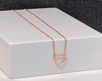 14k Rose Gold Heart Necklace, Delicate Heart Necklace,14k Solid Heart Gold Necklace,Heart Necklace,Love Necklace,Minimalist Necklace Heart