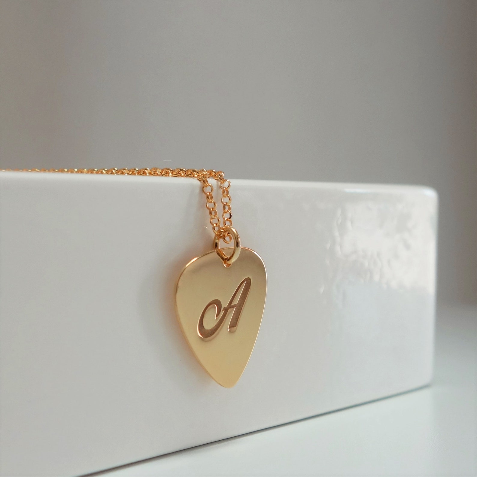 14k Rose Gold Guitar Pick Necklace,personalized Guitar Pick,solid Gold Guitar Pick Pendant