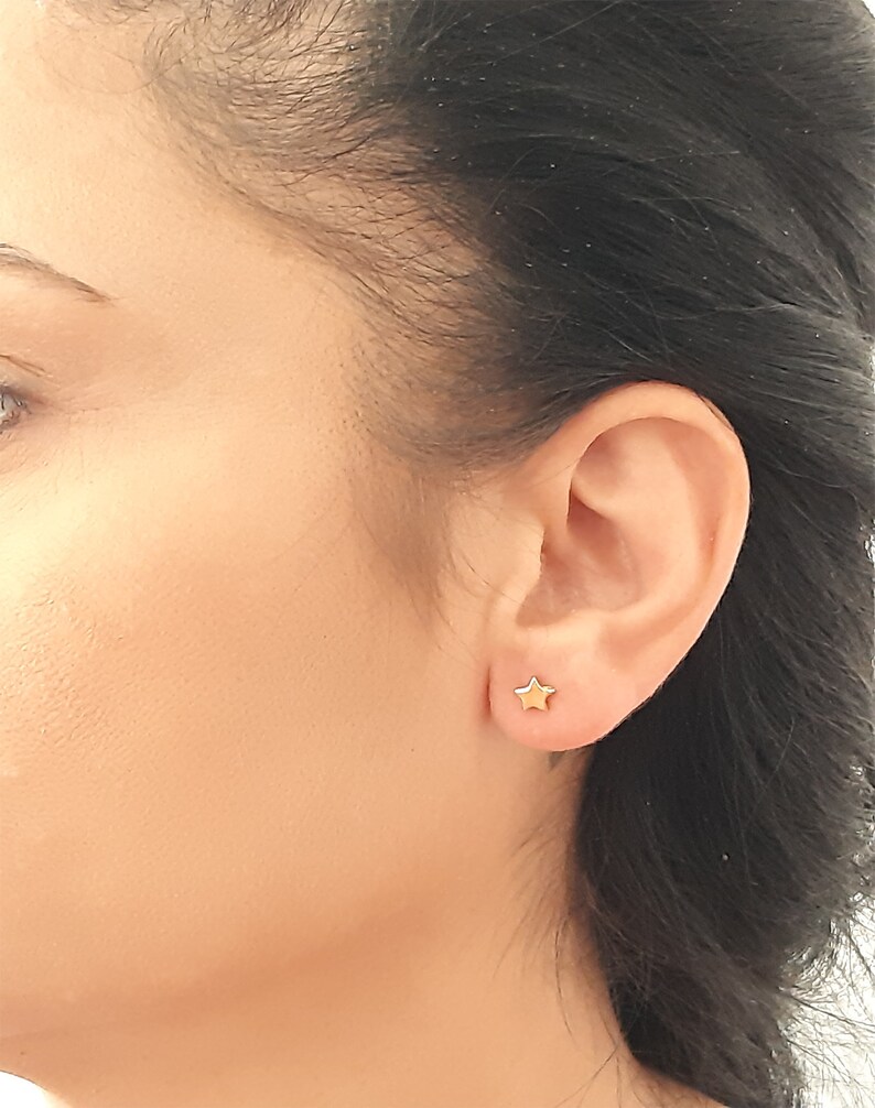 Yellow Gold Earrings Minimal Gold Earrings 14k Solid Gold Star Stud Earrings Small Stud Earrings Gold Tiny Studs 5.30mm Star Earrings