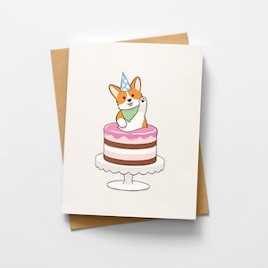 Mignon gâteau d’anniversaire Corgi Carte de vœux / Amour, Vacances, Cadeau, Pembroke Welsh