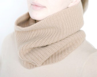 Cashmere snood merino snood soft thick camel brown ribbed knitted infinity tube loop scarf snood cowl for men or women Verafovere
