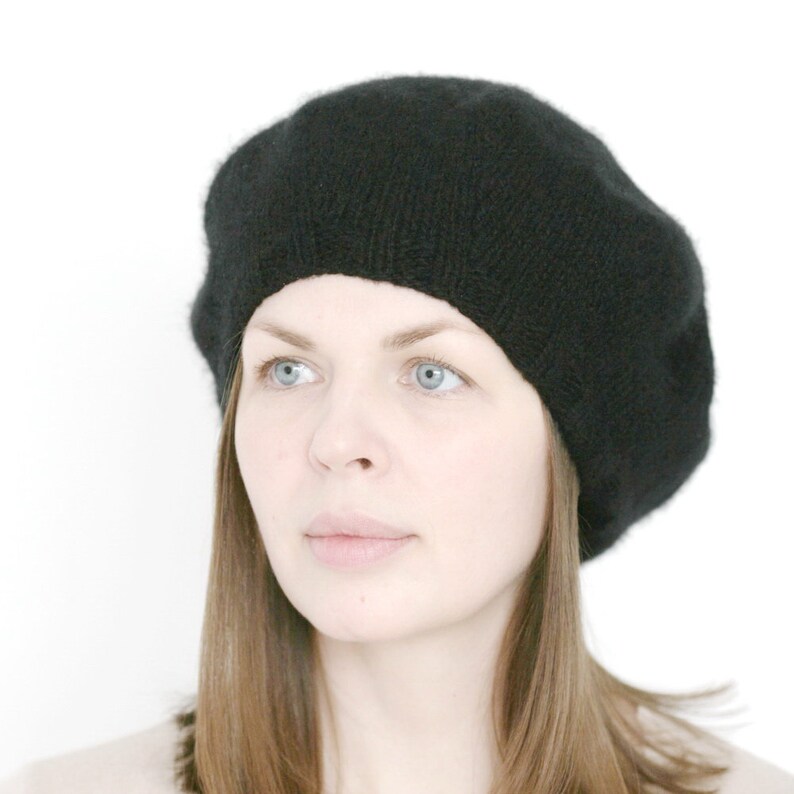 100/% cashmere beret black thick hand knitted soft warm french women/'s beret Verafovere