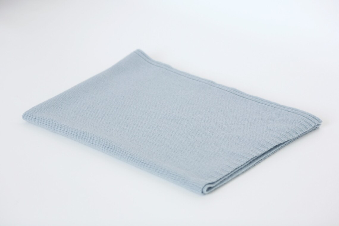 100 cashmere baby blanket light blue knitted super soft Etsy