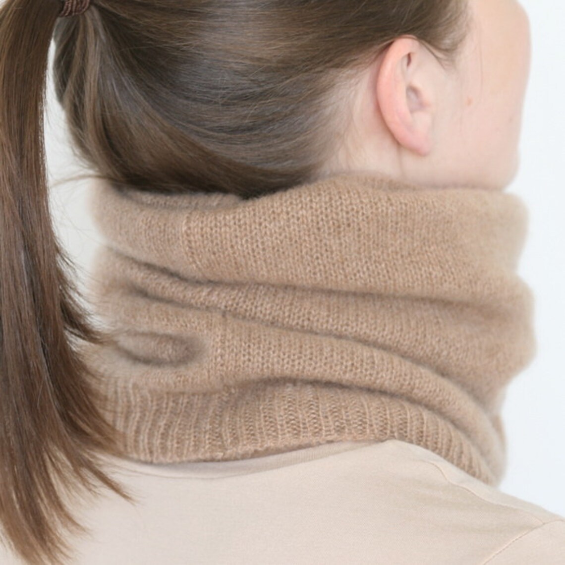 100 cashmere scarf snood beige knitted women's amazingly Etsy