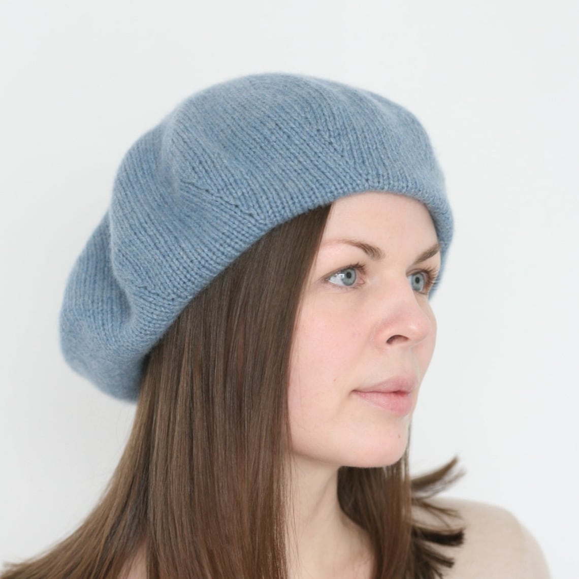 100% cashmere beret light blue hand knitted women's french | Etsy