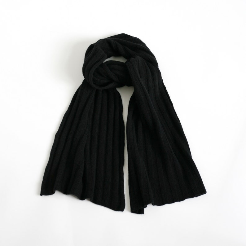 100 cashmere scarf black soft long ribbed knit scarf for men Etsy