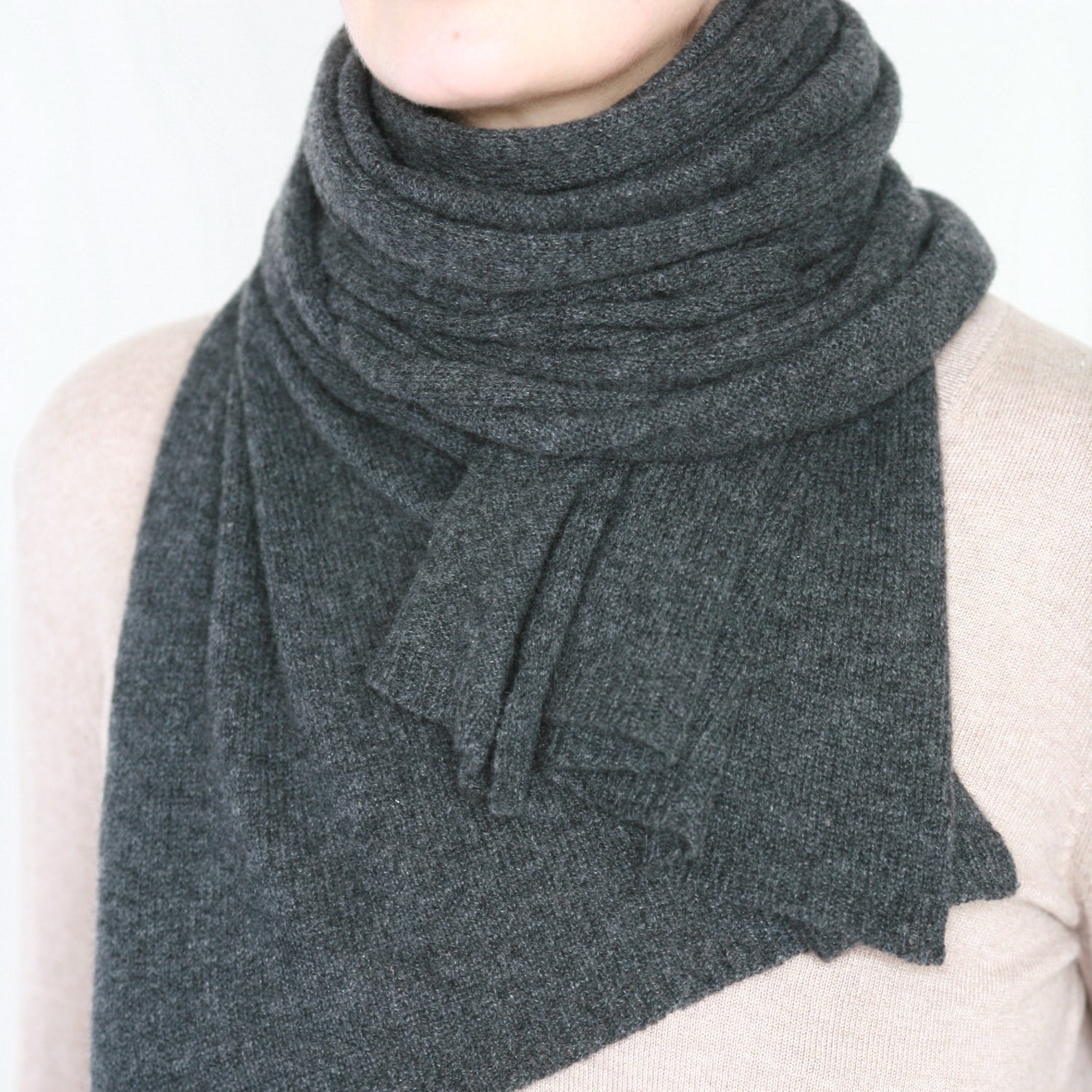100 cashmere scarf dark gray soft warm knit long scarf for Etsy