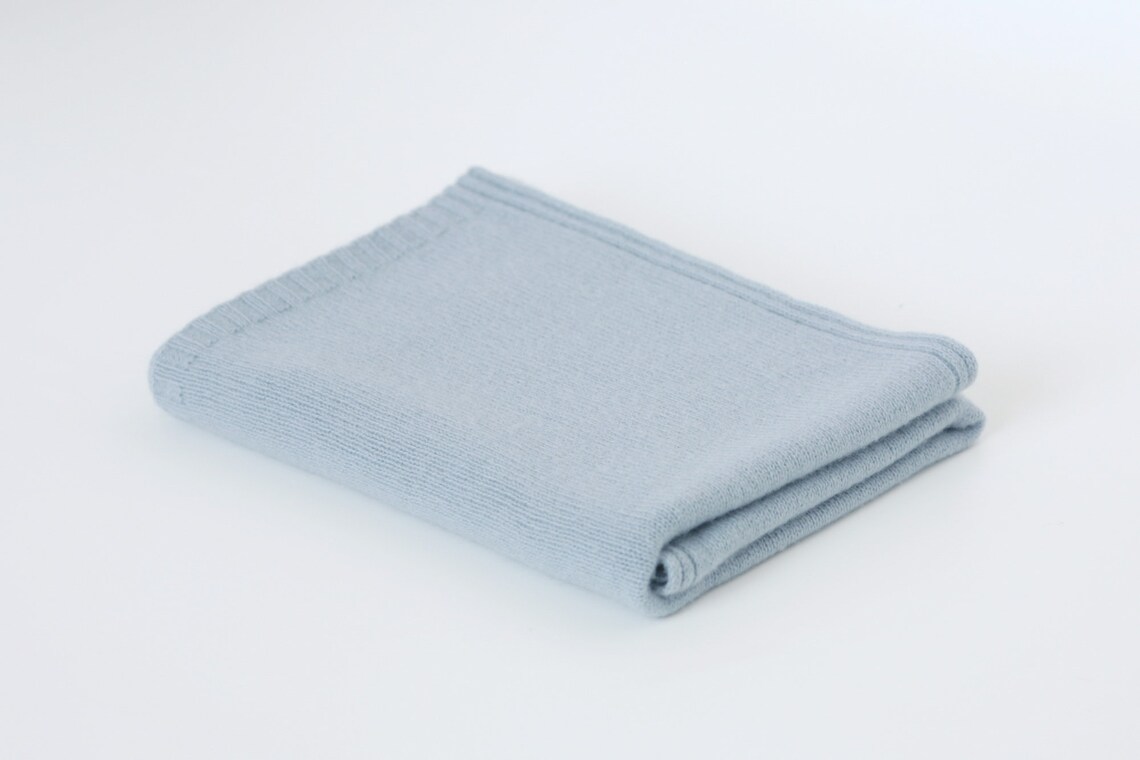 100 cashmere baby blanket light blue knitted super soft Etsy