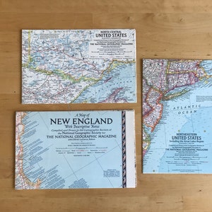 Set van 3 National Geographic-kaarten: Noordoostelijke Verenigde Staten, Noord-Centrale Verenigde Staten, New England