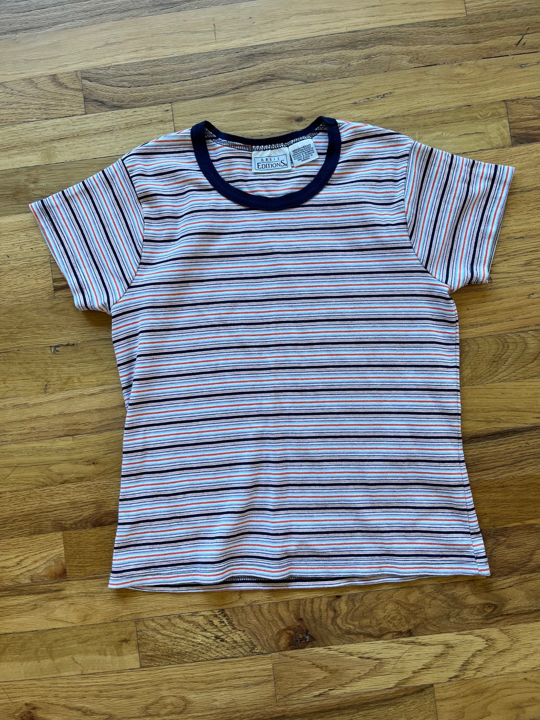 90s BASIC EDITIONS Tシャツ XL程度] 90's Basic Editions Border Pattern T-shirt | mongos