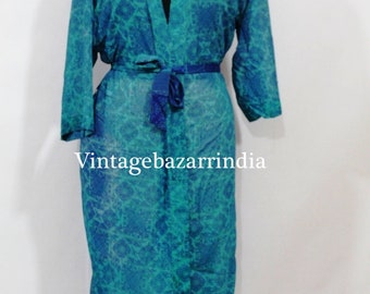 Indian Silk Sari Kimono Beautiful Floral Print Silk Sari Kimono robe Handmade Patchwork Night Gown Women/'S Beach Wear Dress