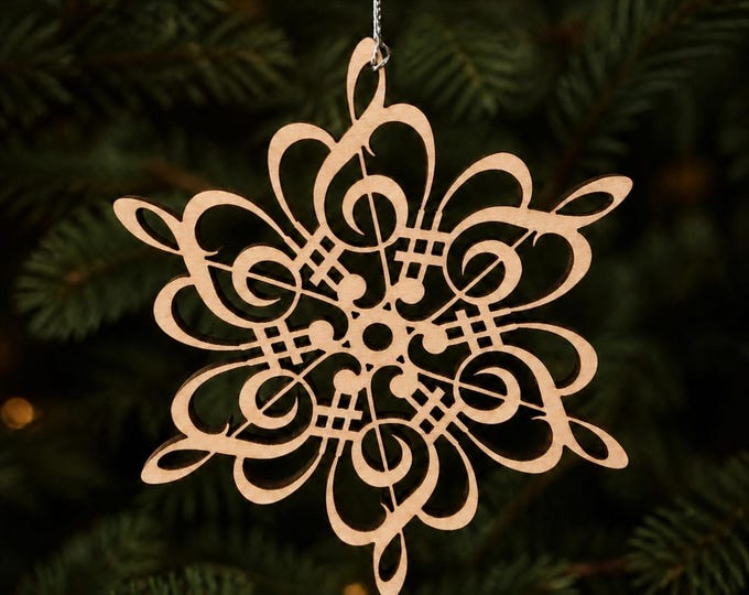 Laser-Cut Wooden Music Note Snowflake Christmas Ornament, Styles 1–6