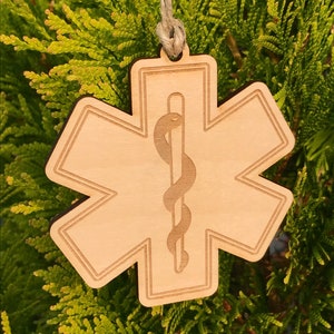 Laser engraved EMT EMS Paramedic Medical Appreciation Star of Life Caduceus Laser Cut Ornament