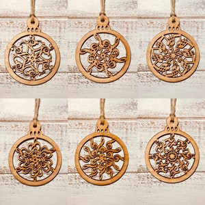 Wooden Snowflake Christmas Holiday Ornaments - Music Note Gift Handmade Custom Laser Engraved/Cut bauble Styles 1-6 *12 Designs Available!