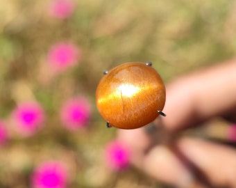 Star SUNSTONE Round Cabochon - High Grade Sunstone Cats eye crystal cabochon - Sparkling Rainbow sunstone cabochon with copper inclusions