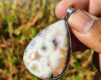 Ocean JASPER Pendant - Crazy ocean jasper cabochon - Conglomerate crystal necklace - healing crystal - Jasper charm - gift for her