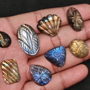 Labradorite -  labradorite carved cabochon - jewellery making supplies - Flashy fire labradorite carvings, dazzling carved labradorite