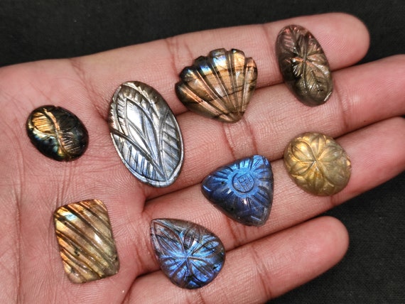 Labradorite -  labradorite carved cabochon - jewellery making supplies - Flashy fire labradorite carvings, dazzling carved labradorite
